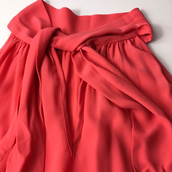 Maxstudio tie neck blouse in deep coral - Picture 8 of 14